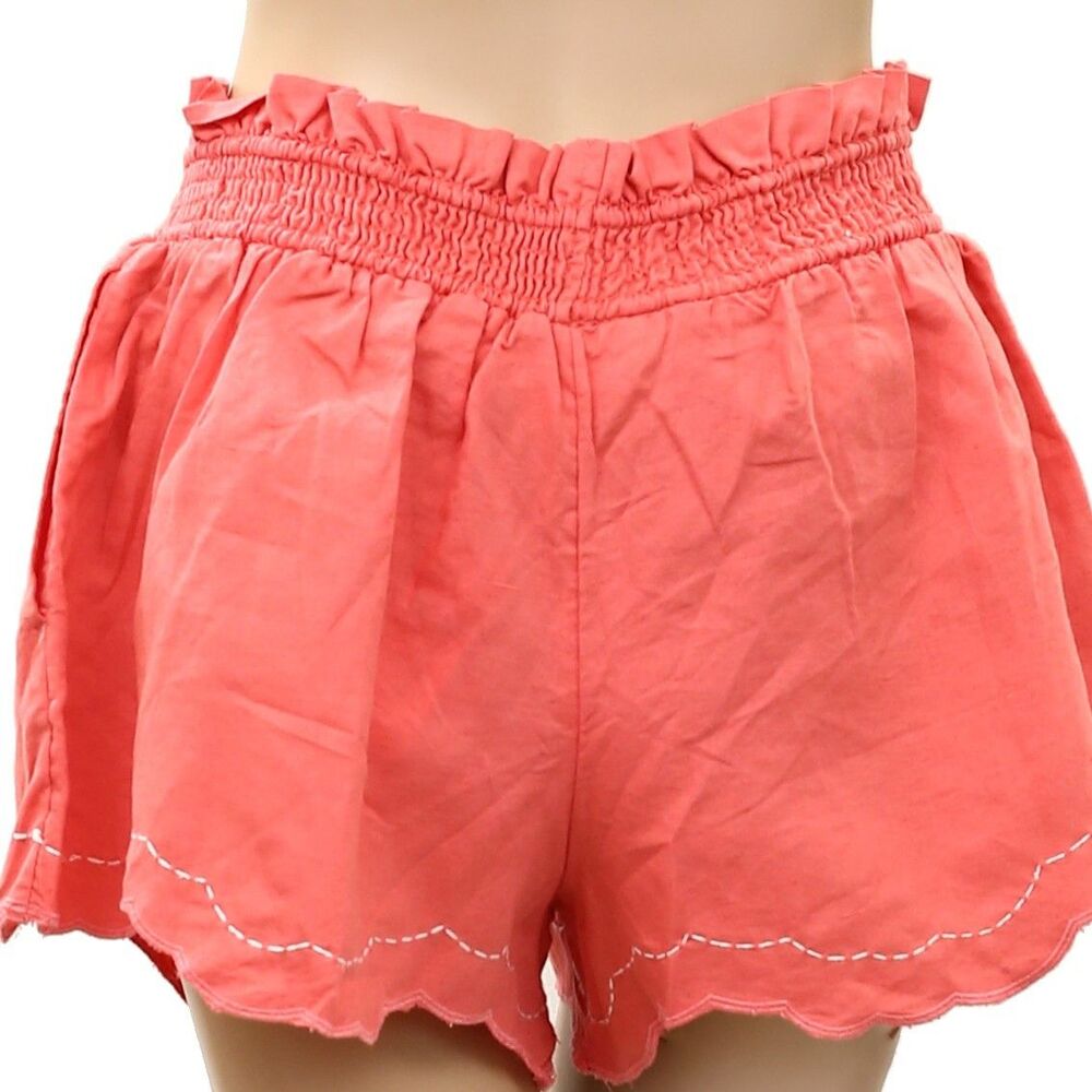 By Anthropologie Linen Double Waistband Shorts Pull-On Smocked XXS-P 289521 - Picture 7 of 8
